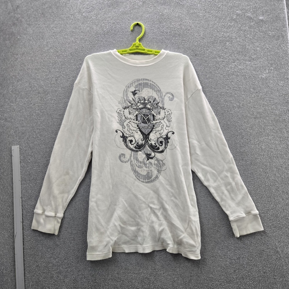 Y2K Grunge Men Shirt 2XL White Graphic Crest Thermal Las Vegas Skater